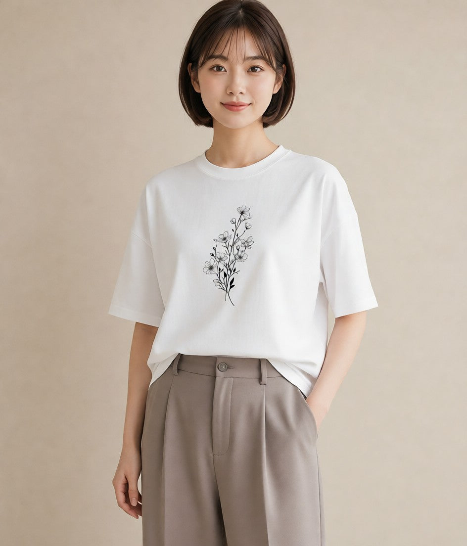 デザインTシャツ レディース 小花 花 フラワー イラスト 可愛い 夏コーデ 通学 白T YMAZO