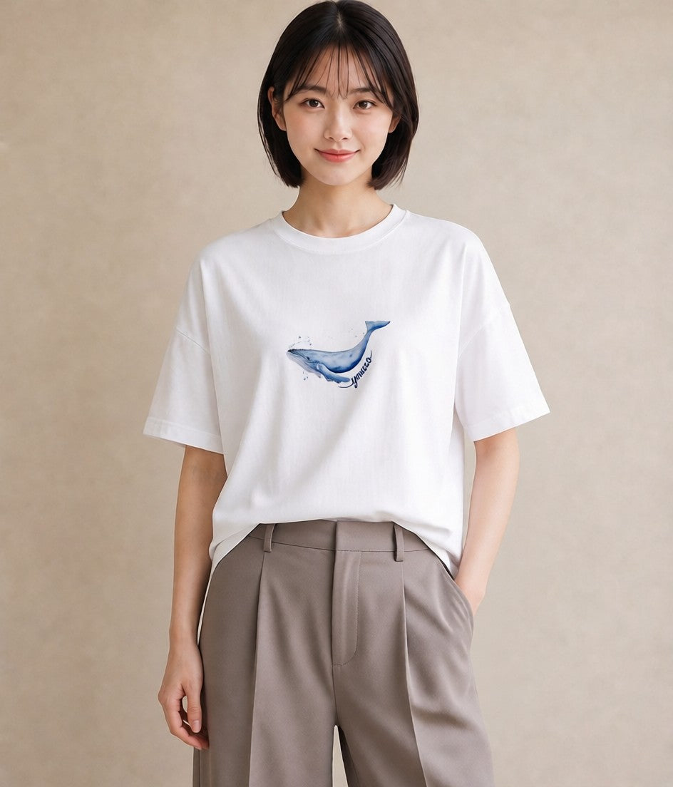 半袖Tシャツ レディース シャチ 海の生き物 海 イラスト ゆるコーデ 通勤 在宅 白T YMAZO