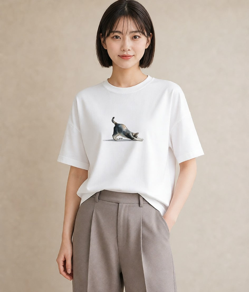 Tシャツ レディース アビシニアン 猫 ねこ イラスト ボタニカル 親子 20代 白T YMAZO