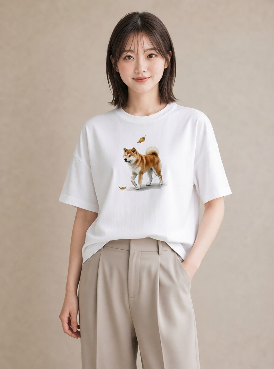 Tシャツ レディース 秋田犬 犬 いぬ イラスト ラフ 春服 ミセス 白T YMAZO