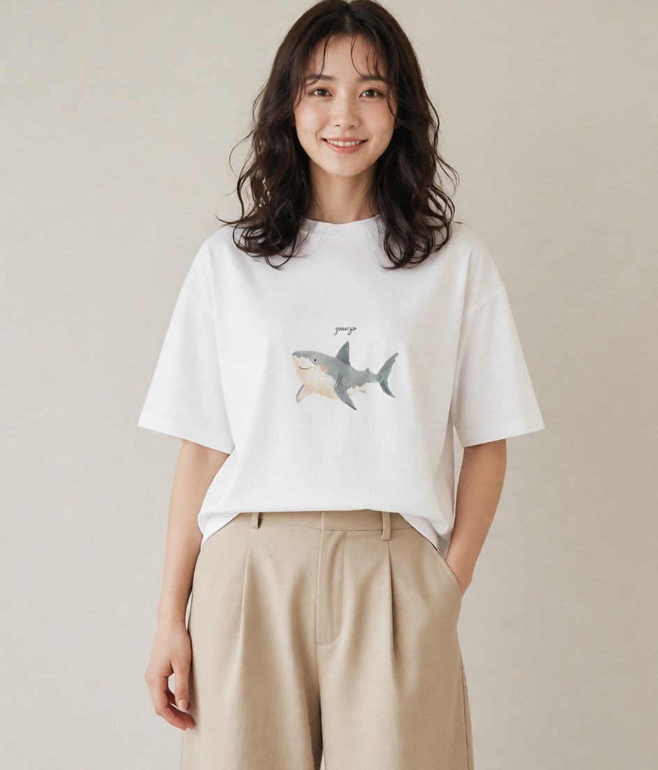 半袖Tシャツ レディース マンボウ 海の生き物 海 イラスト きれいめカジュアル 送別ギフト 通勤 白T YMAZO
