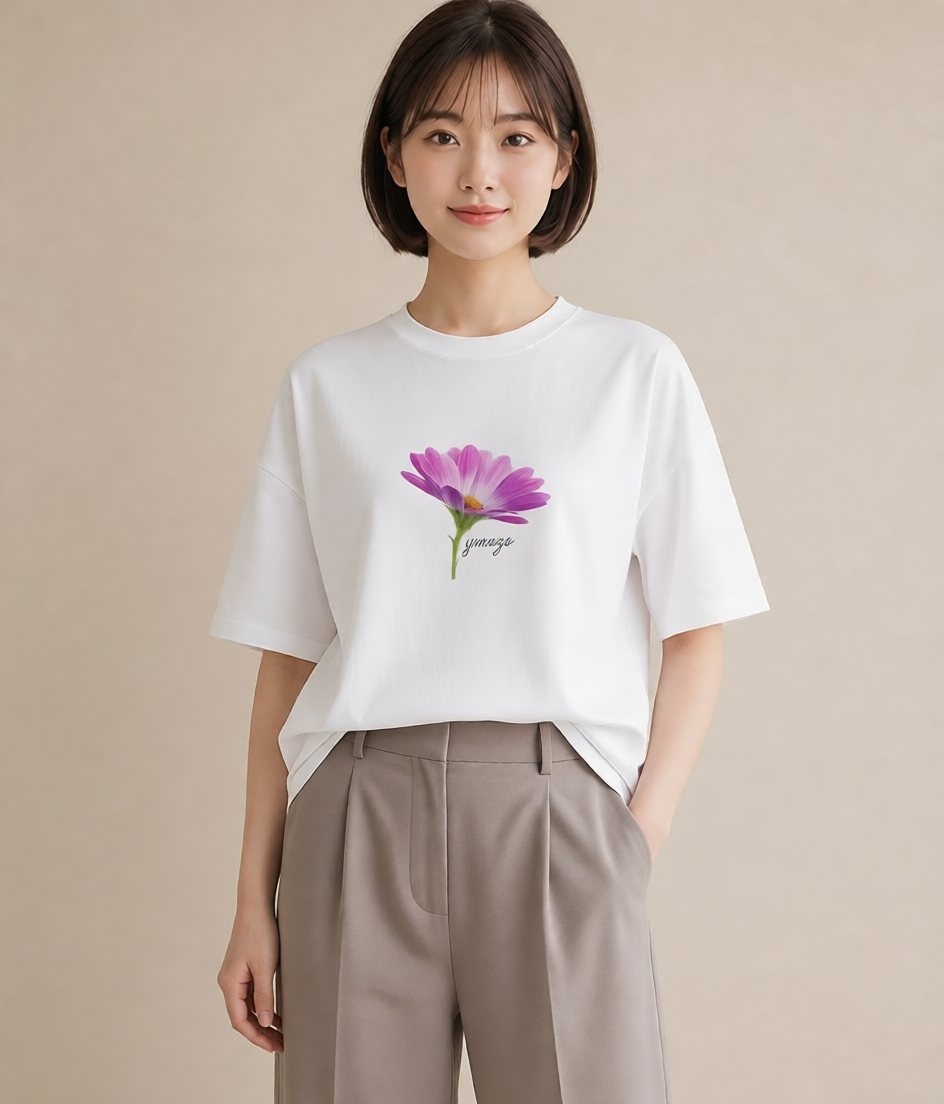 Tシャツ レディース マーガレット 花 花柄 イラスト カフェ巡り 女子会 白T YMAZO