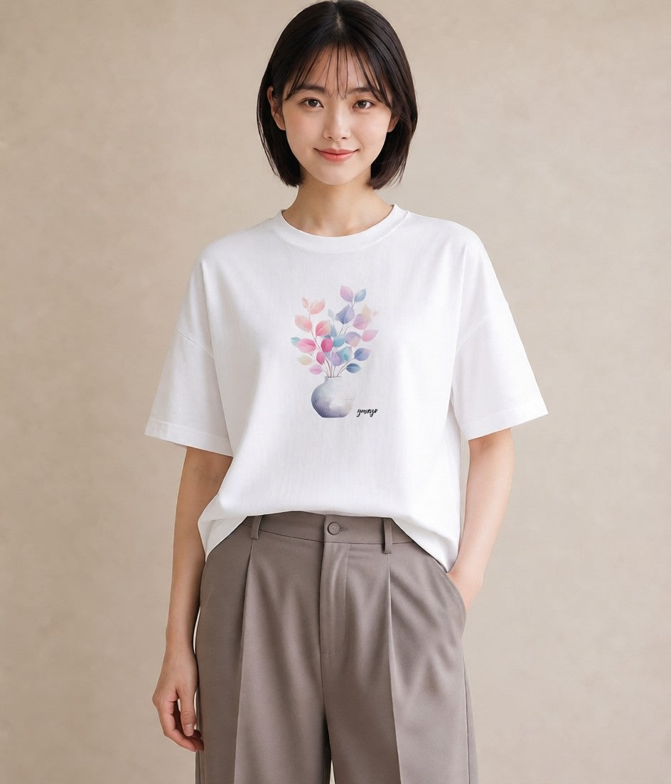 デザインTシャツ レディース 観葉植物 植物 ボタニカル イラスト きれいめ 春服 ミセス 白T YMAZO