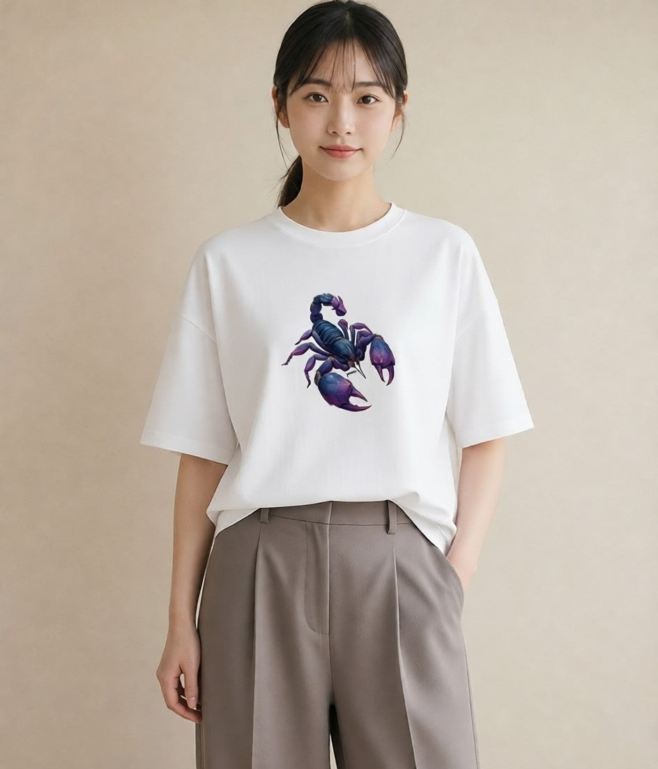 グラフィックTシャツ レディース 蠍座 星空 宇宙 イラスト 旅行コーデ 誕生日プレゼント 綿100 白T YMAZO