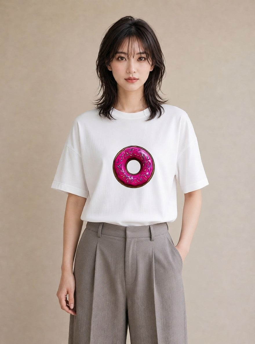 グラフィックTシャツ レディース ドーナツ 食べ物 フード イラスト シック デイリーウェア 休日 白T YMAZO