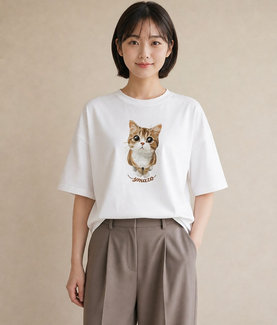 Tシャツ レディース 子猫 猫 ねこ イラスト モード 女性向けギフト 散歩 白T YMAZO