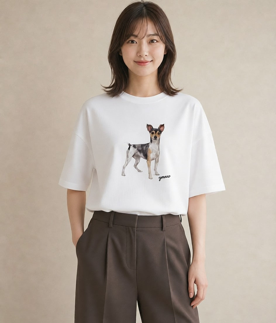 プリントTシャツ レディース 保護犬 犬 いぬ イラスト きれいめ デイリーウェア 休日 白T YMAZO