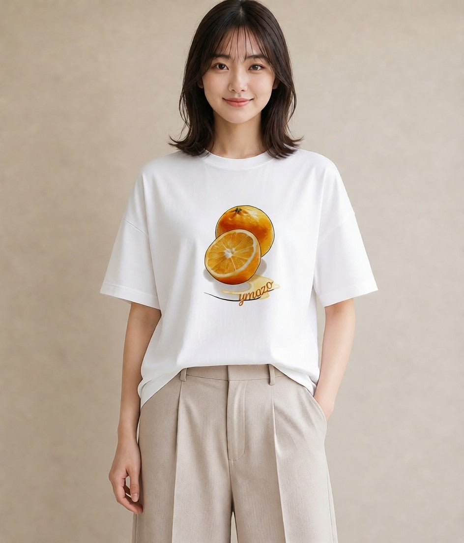 プリントTシャツ レディース みかん 食べ物 フード イラスト 水彩風 カフェ巡り 女子会 白T YMAZO