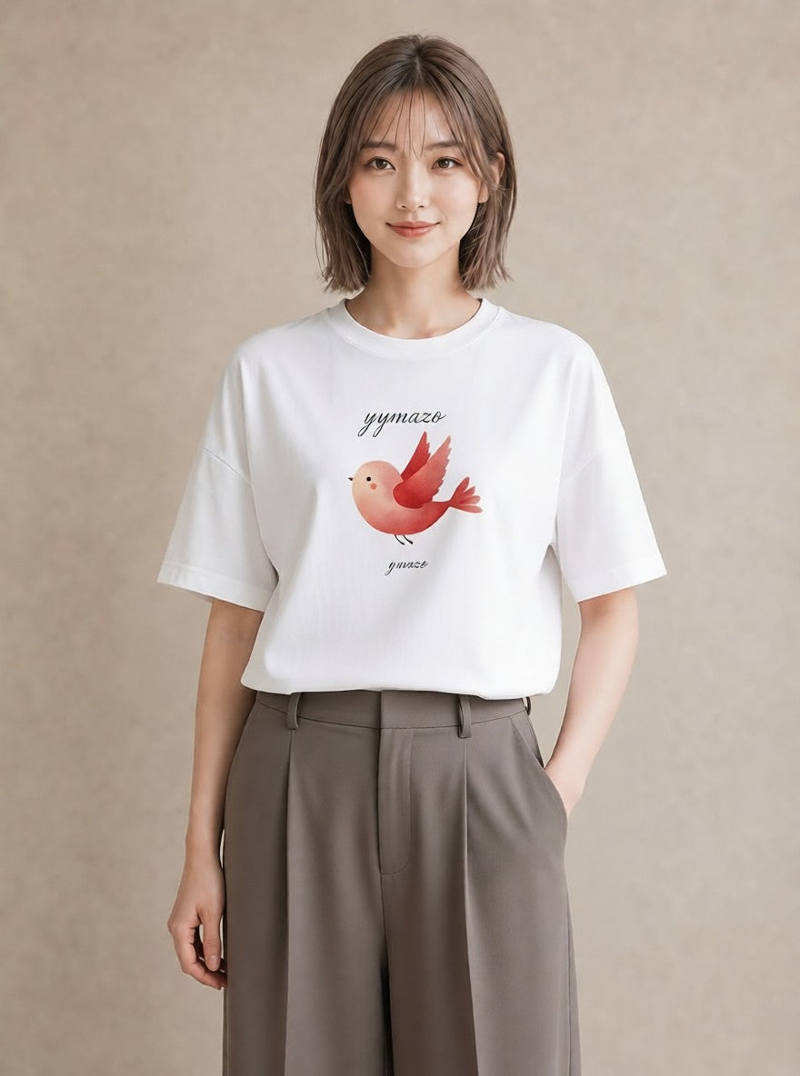 グラフィックTシャツ レディース 桜文鳥 ペット 動物 イラスト ラフ カフェ巡り 女子会 白T YMAZO