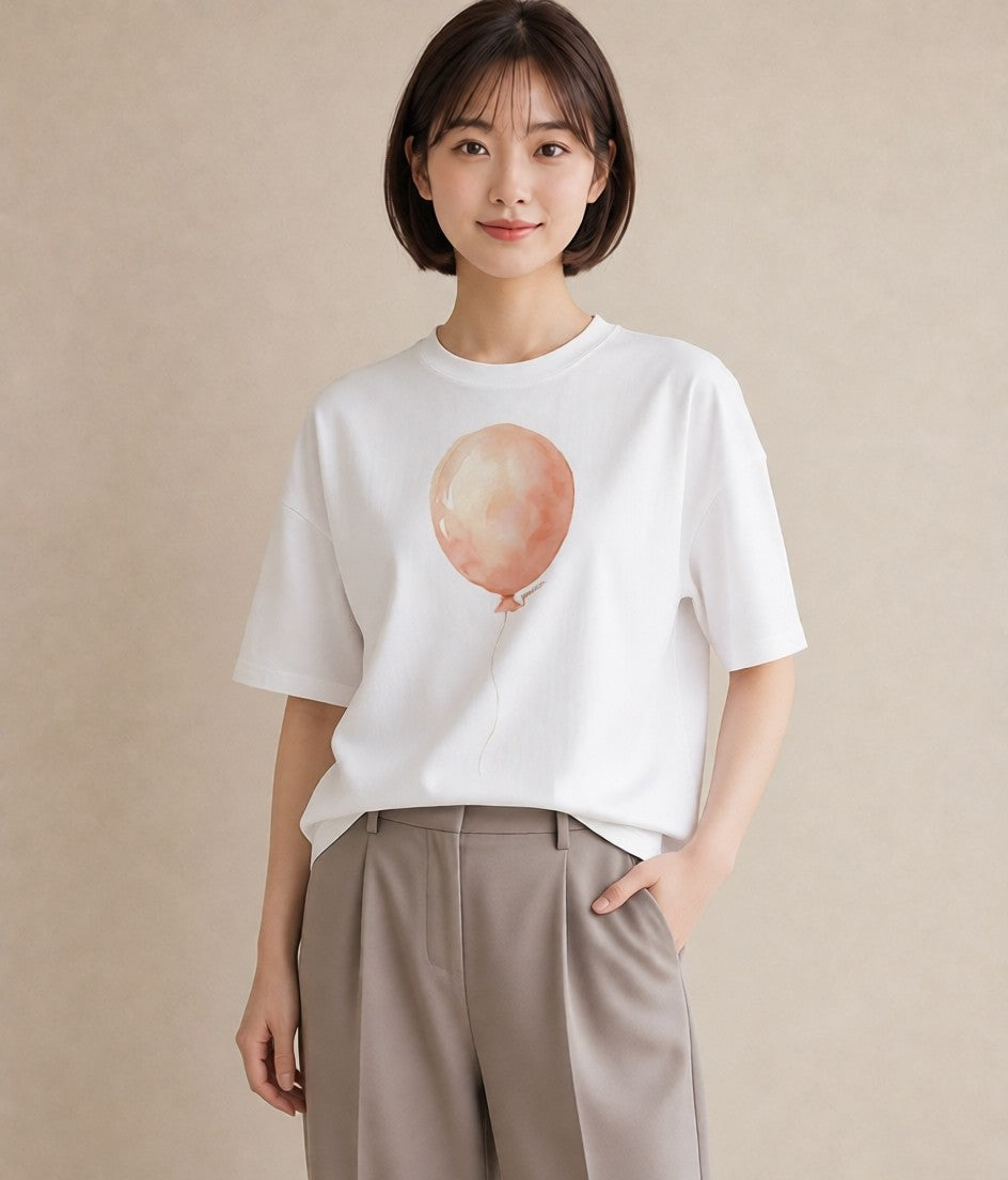 半袖Tシャツ レディース 紙風船 和紙 ナチュラル アンティーク イラスト 休日コーデ クリスマス 旅行 白T YMAZO