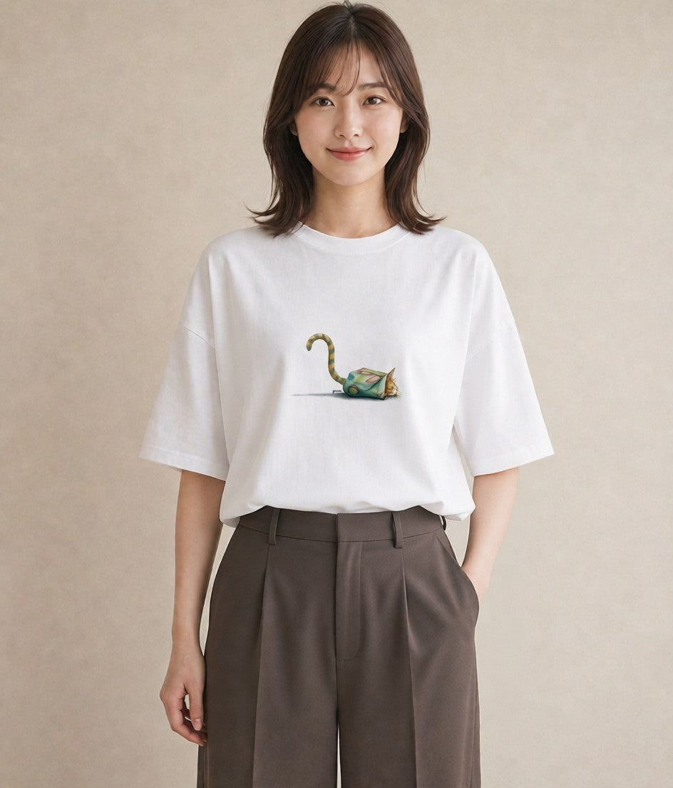 プリントTシャツ レディース メインクーン 猫 ねこ イラスト きれいめカジュアル 敬老の日 ホワイトデー 白T YMAZO