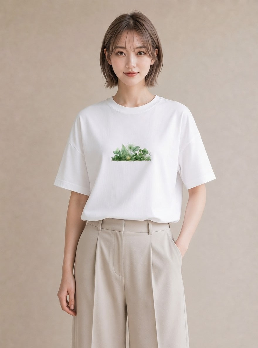 Tシャツ レディース 芝生 植物 ボタニカル イラスト 旅行コーデ クリスマス 旅行 白T YMAZO