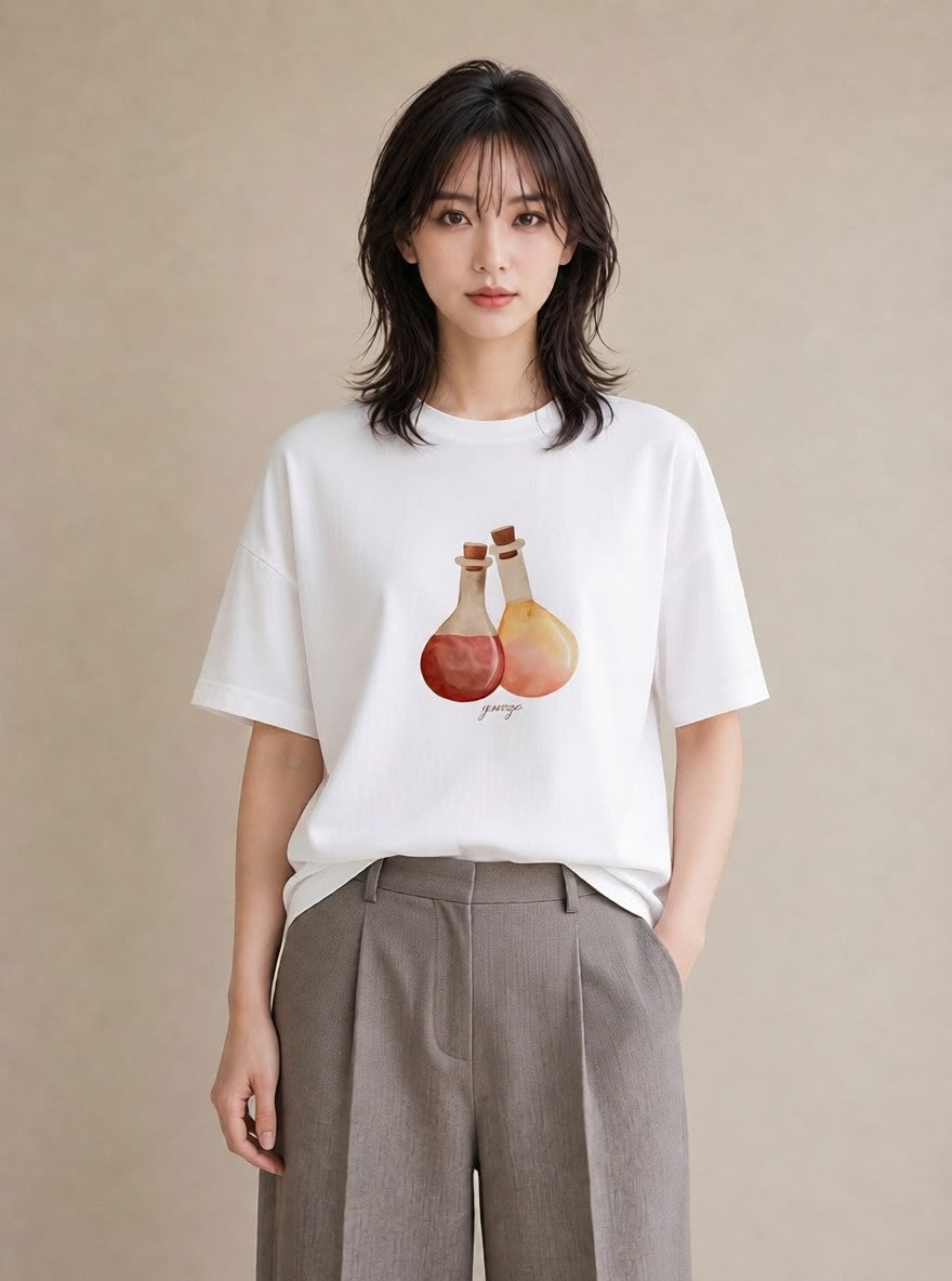 半袖Tシャツ レディース ミルク 食べ物 フード イラスト モード 帰省 ラフ 白T YMAZO
