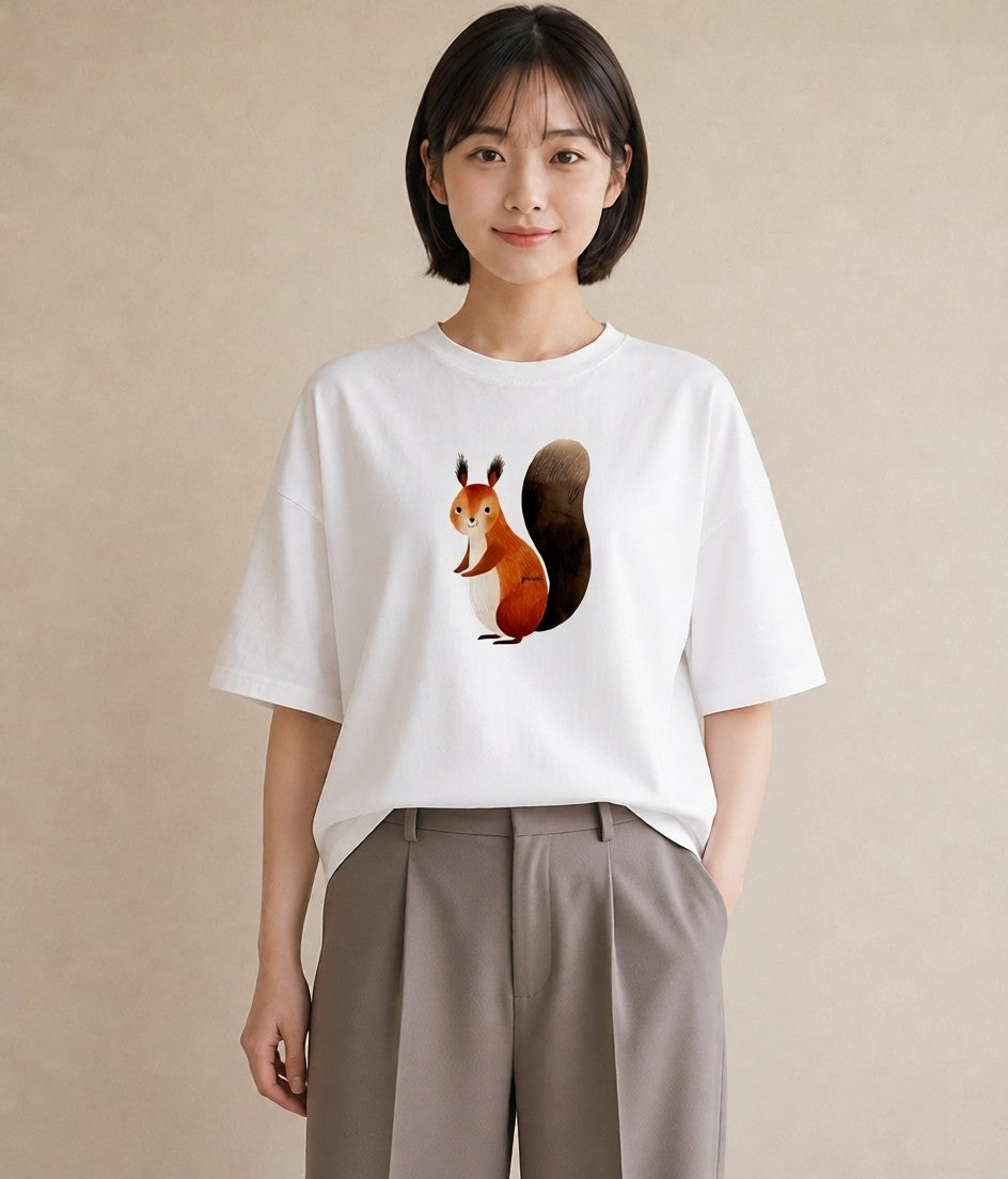 半袖Tシャツ レディース シマリス ペット 動物 イラスト 水彩風 ホワイトデー 春服 白T YMAZO