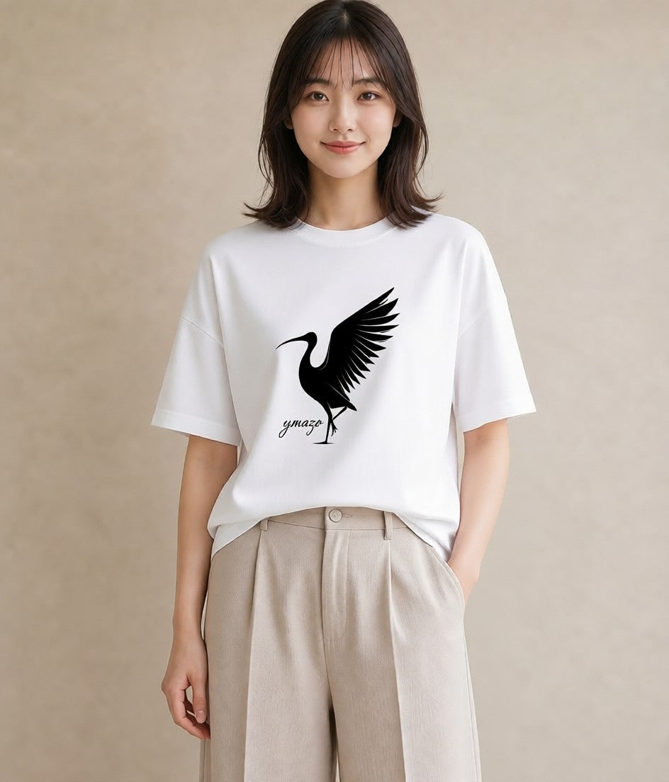 デザインTシャツ レディース 折り鶴 折り紙 ナチュラル アンティーク イラスト モード 20代 カジュアルコーデ 白T YMAZO
