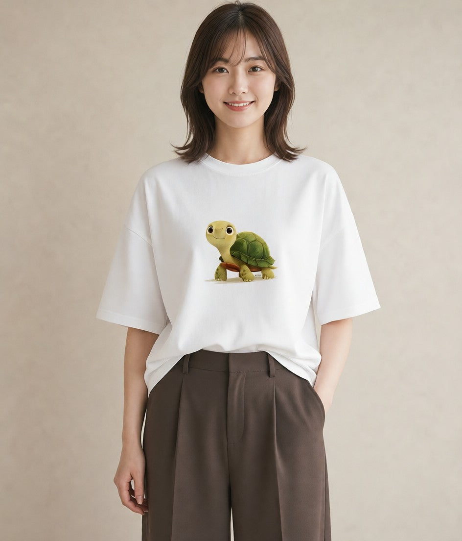 Tシャツ レディース カメ ペット 動物 イラスト 線画 クリスマス 旅行 白T YMAZO