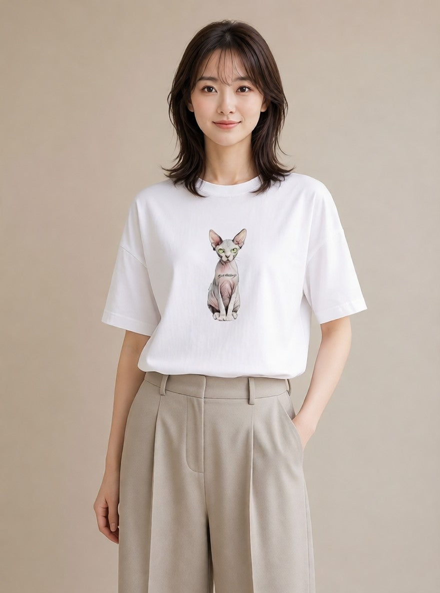 半袖Tシャツ レディース ロシアンブルー 猫 ねこ イラスト シンプル 母娘コーデ 自分用 白T YMAZO
