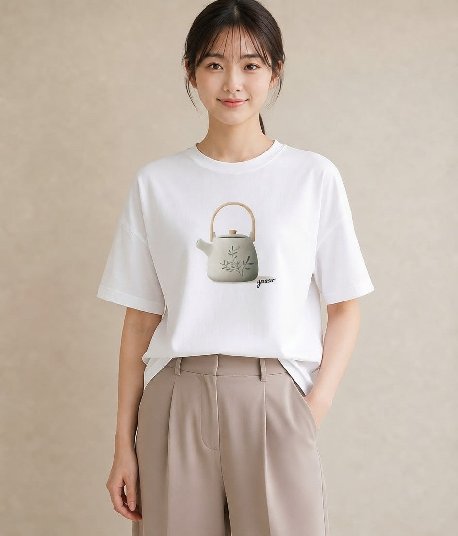 デザインTシャツ レディース ハーブティー 食べ物 フード イラスト 韓国風 春コーデ 姉妹 白T YMAZO