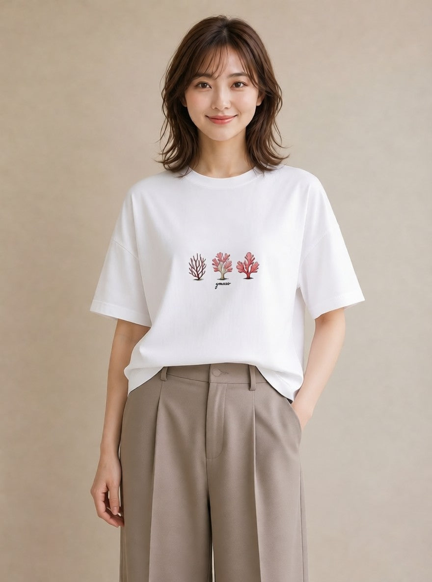 グラフィックTシャツ レディース サンゴ 海の生き物 海 イラスト 可愛い 週末コーデ 敬老の日 白T YMAZO