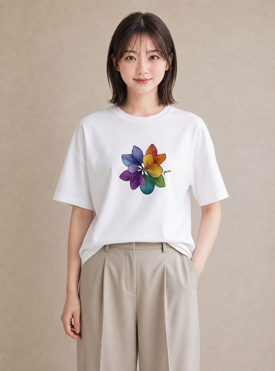 半袖Tシャツ レディース 扇子 そよ風 ナチュラル アンティーク イラスト ニュアンス 在宅 公園 白T YMAZO