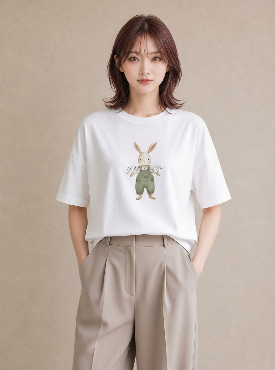 プリントTシャツ レディース うさちゃん ペット 動物 イラスト こなれ感 お出かけ 普段着 白T YMAZO