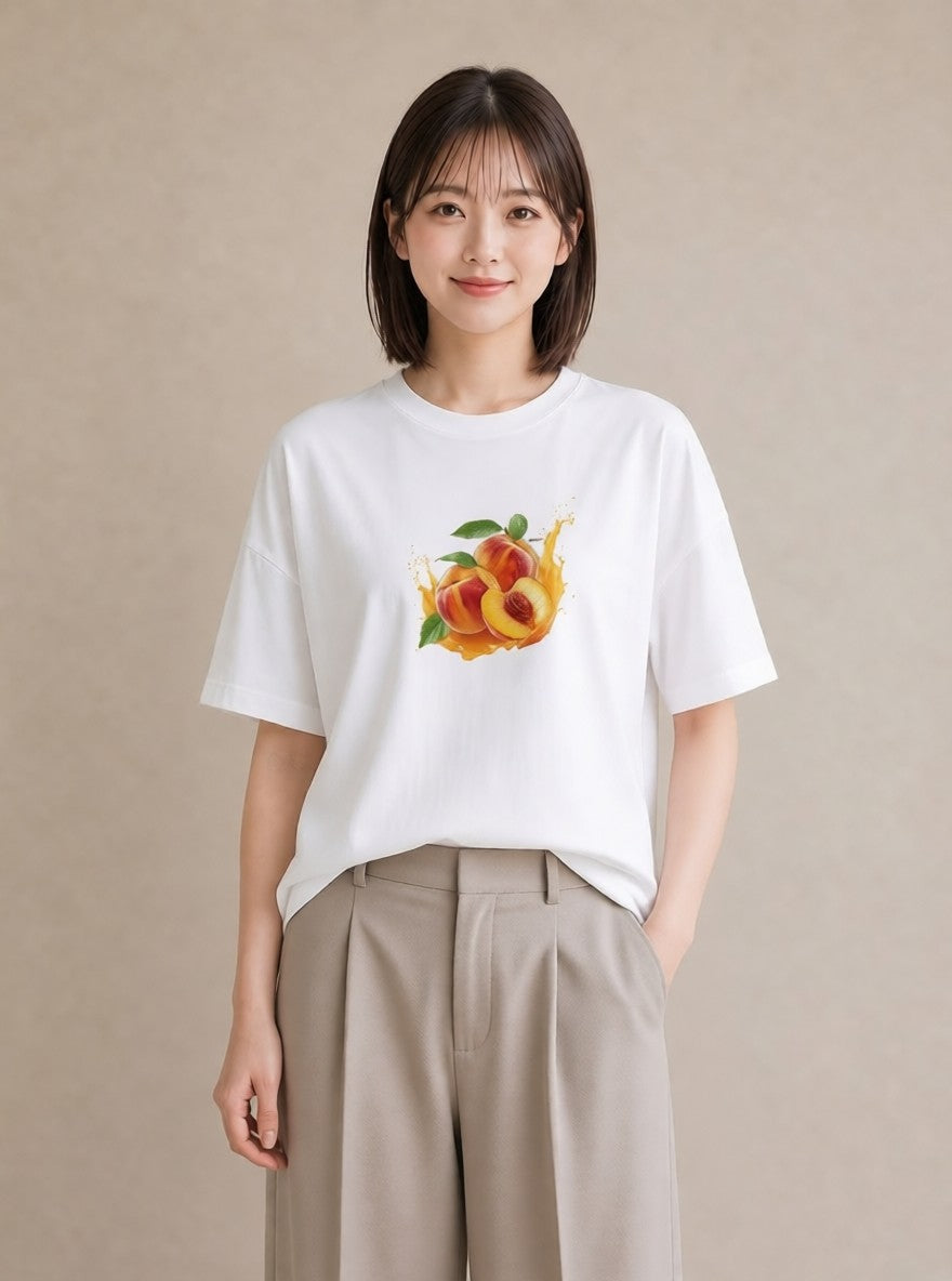 グラフィックTシャツ レディース もも 食べ物 フード イラスト モード おしゃれギフト 社会人 白T YMAZO