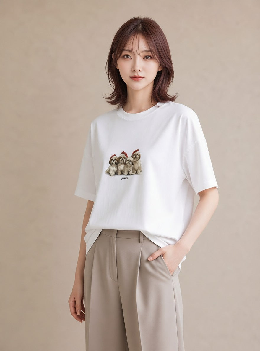 Tシャツ レディース 狆 犬 いぬ イラスト ゆるかわ 秋コーデ おしゃれギフト 白T YMAZO