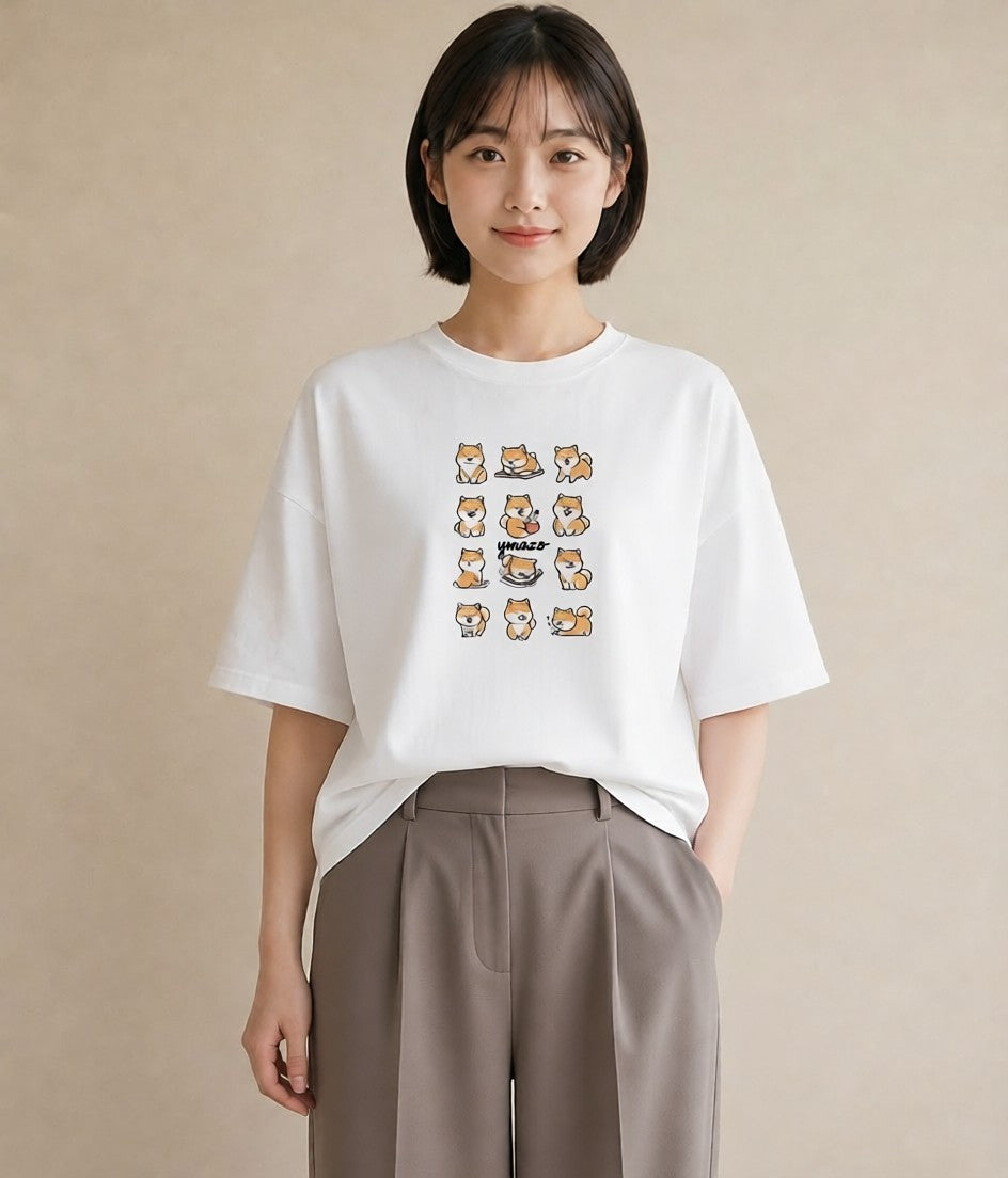 デザインTシャツ レディース 柴犬 しばいぬ 犬 いぬ イラスト ボタニカル カフェ服 クリスマス 白T YMAZO