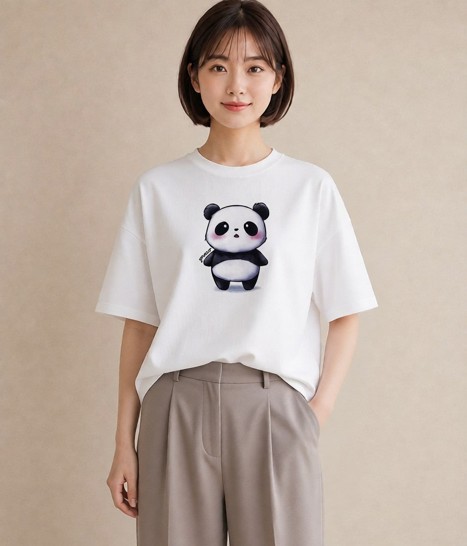 Tシャツ レディース レッサーパンダ 動物 アニマル イラスト 淡色 在宅 公園 白T YMAZO