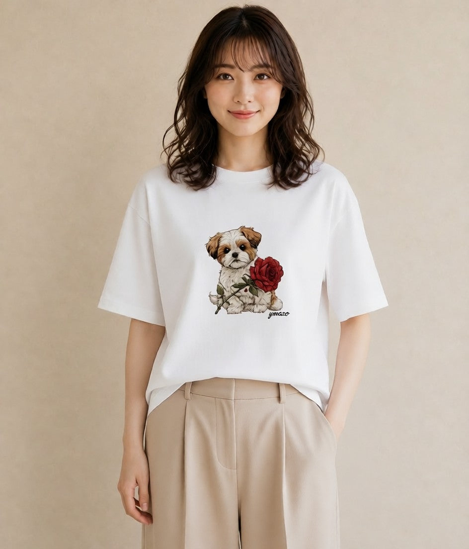 デザインTシャツ レディース ペキニーズ 犬 いぬ イラスト 抜け感 カフェ巡り 女子会 白T YMAZO