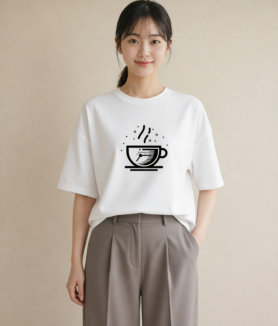グラフィックTシャツ レディース カフェ カフェロゴ ロゴ イラスト ラフ 友達ギフト 部屋着 白T YMAZO