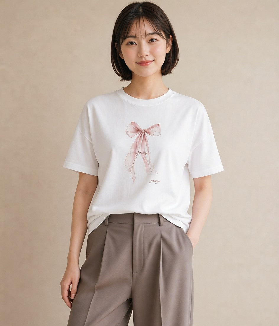 デザインTシャツ レディース バレエシューズ バレエ トウシューズ ナチュラル アンティーク イラスト シンプル 春服 ミセス 白T YMAZO