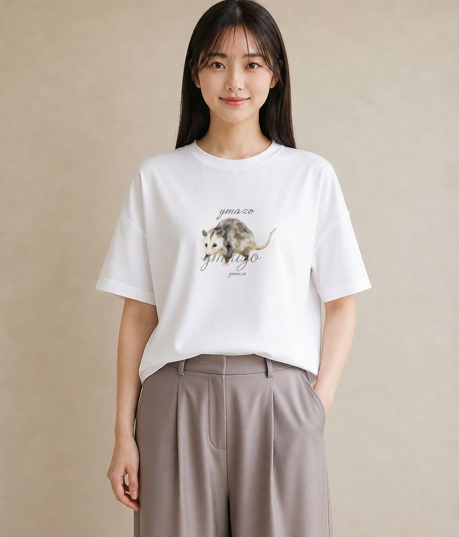 グラフィックTシャツ レディース ハムスター ペット 動物 イラスト ガーリー 休日 ペアコーデ 白T YMAZO