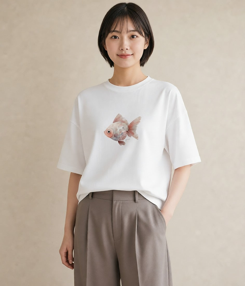 デザインTシャツ レディース メダカ ペット 動物 イラスト 春コーデ 姉妹 白T YMAZO