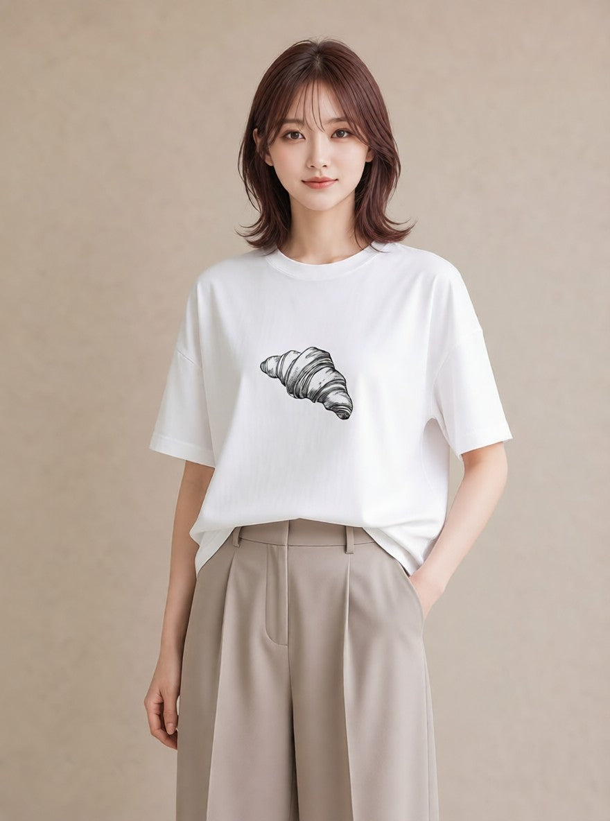 グラフィックTシャツ レディース パン ベーカリー イラスト ゆるコーデ ホワイトデー 春服 白T YMAZO