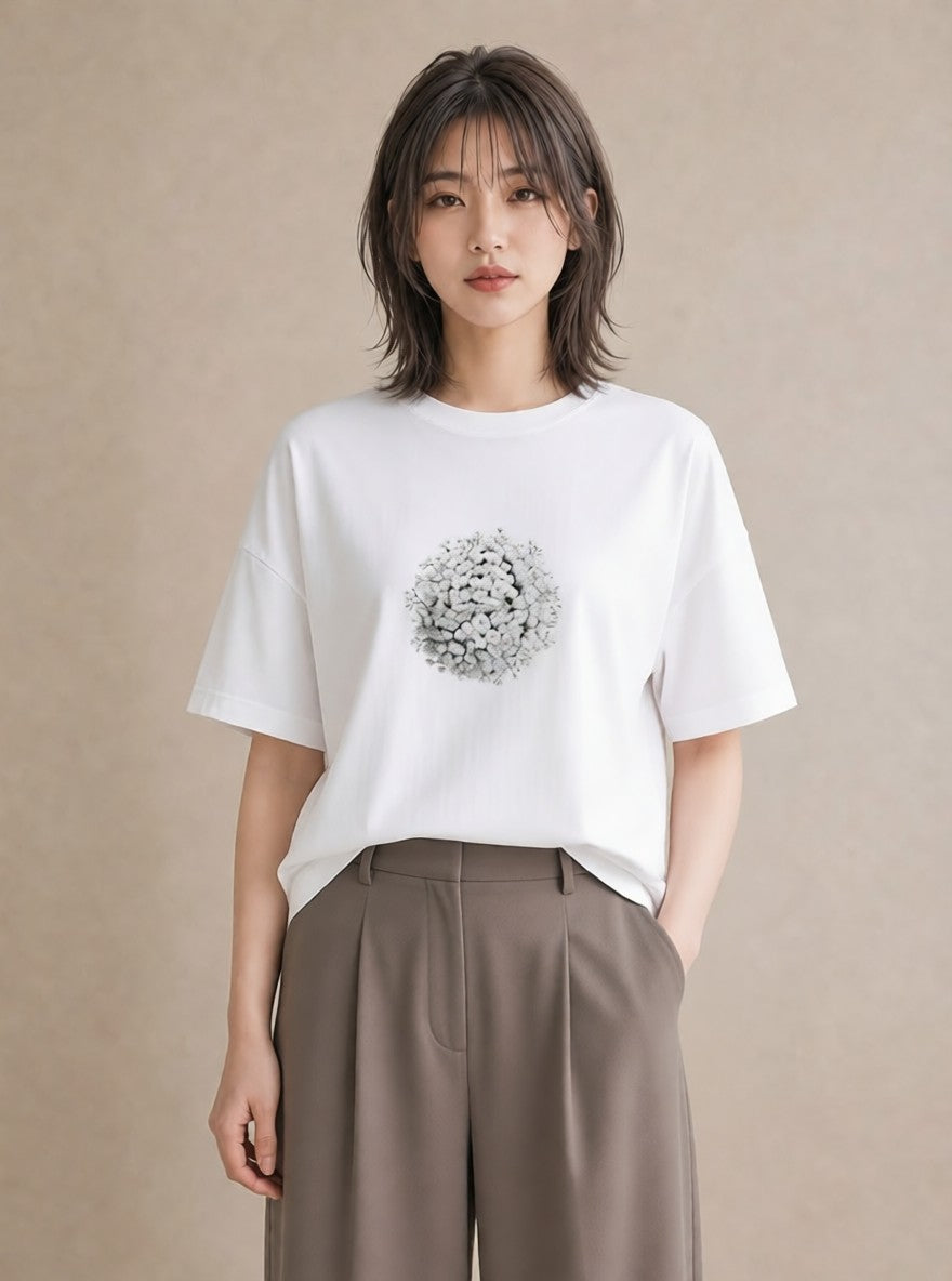 Tシャツ レディース カスミソウ かすみ草 花 花柄 イラスト 普段使い カジュアルコーデ 買い物 白T YMAZO