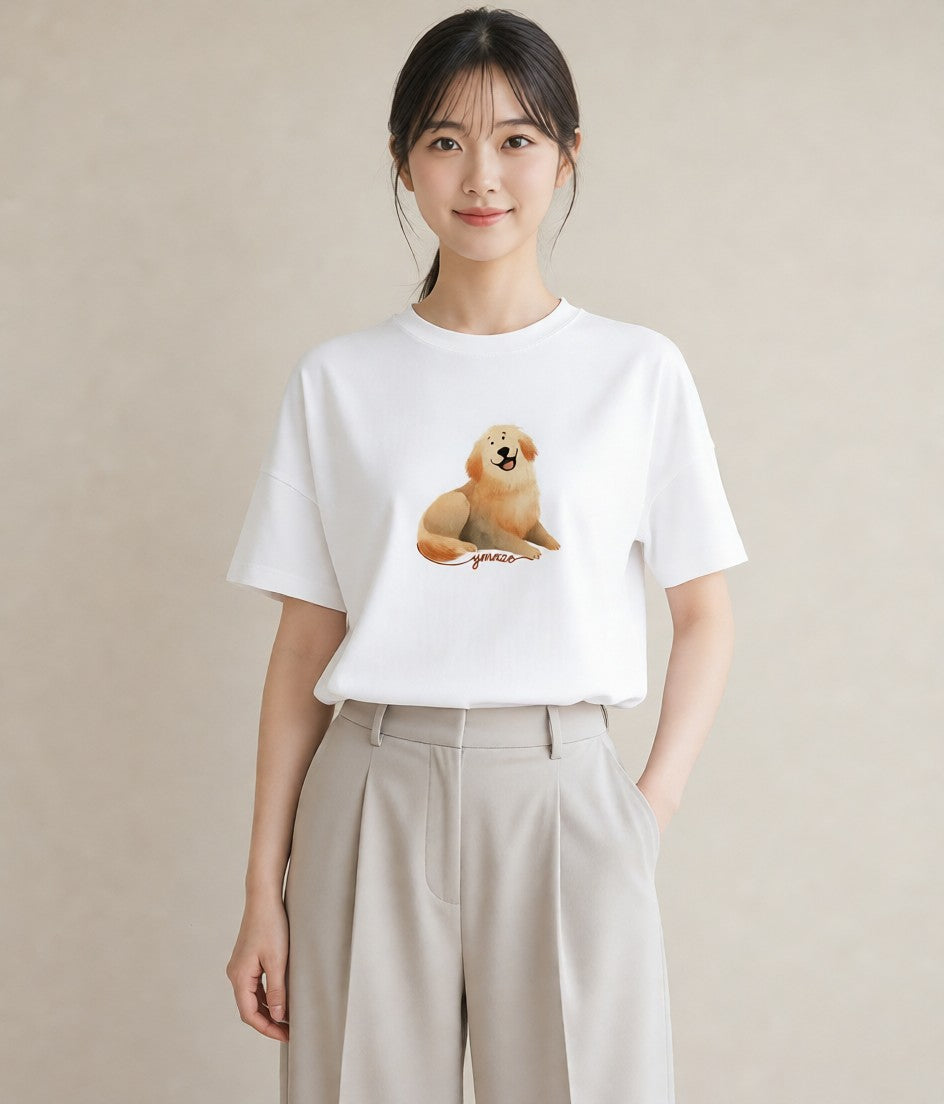 Tシャツ レディース ゴールデンレトリバー ゴールデン 犬 いぬ イラスト 淡色 20代 カジュアルコーデ 白T YMAZO