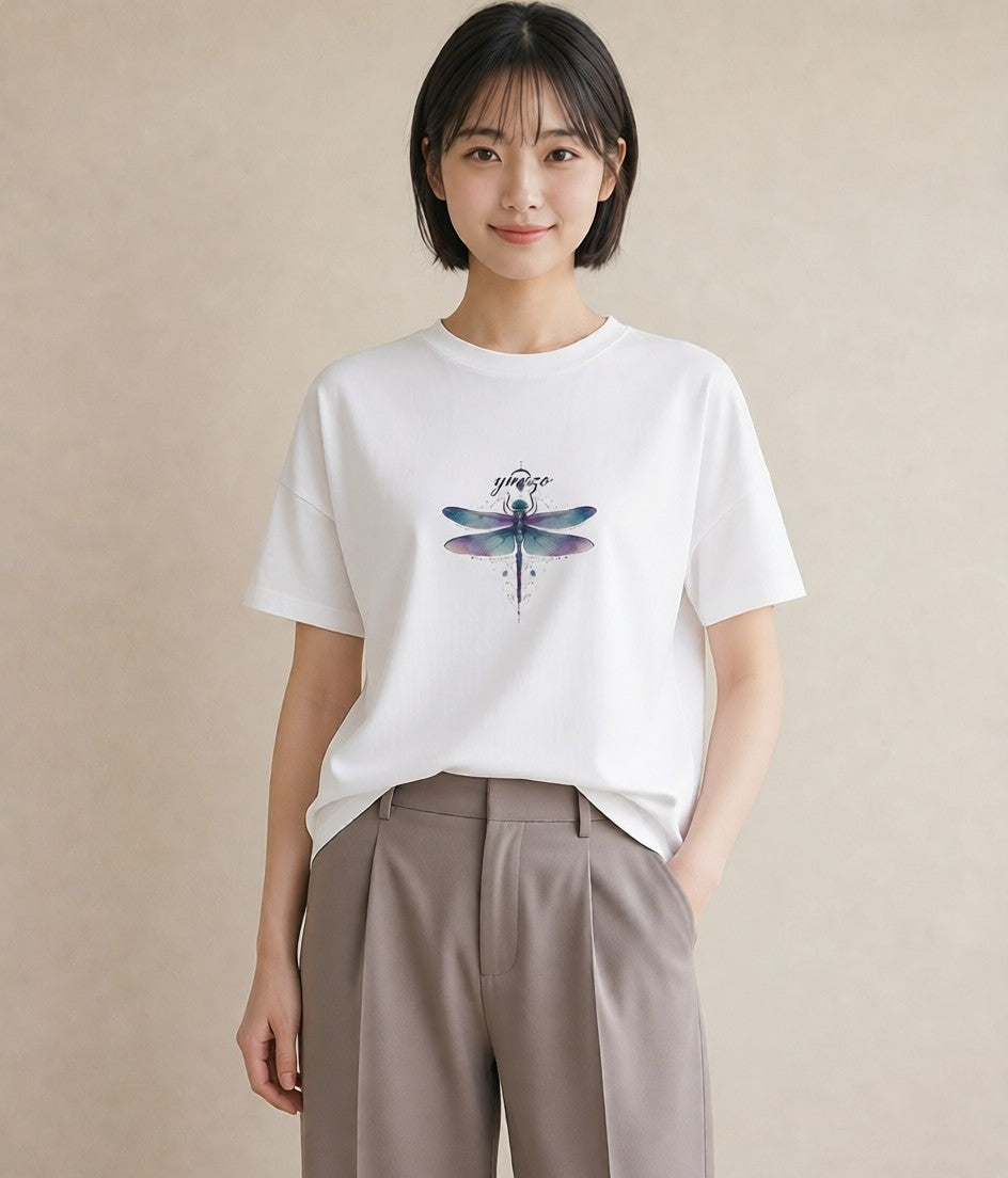 デザインTシャツ レディース とんぼ 昆虫 虫 イラスト ガーリー 散歩 お出かけ 白T YMAZO