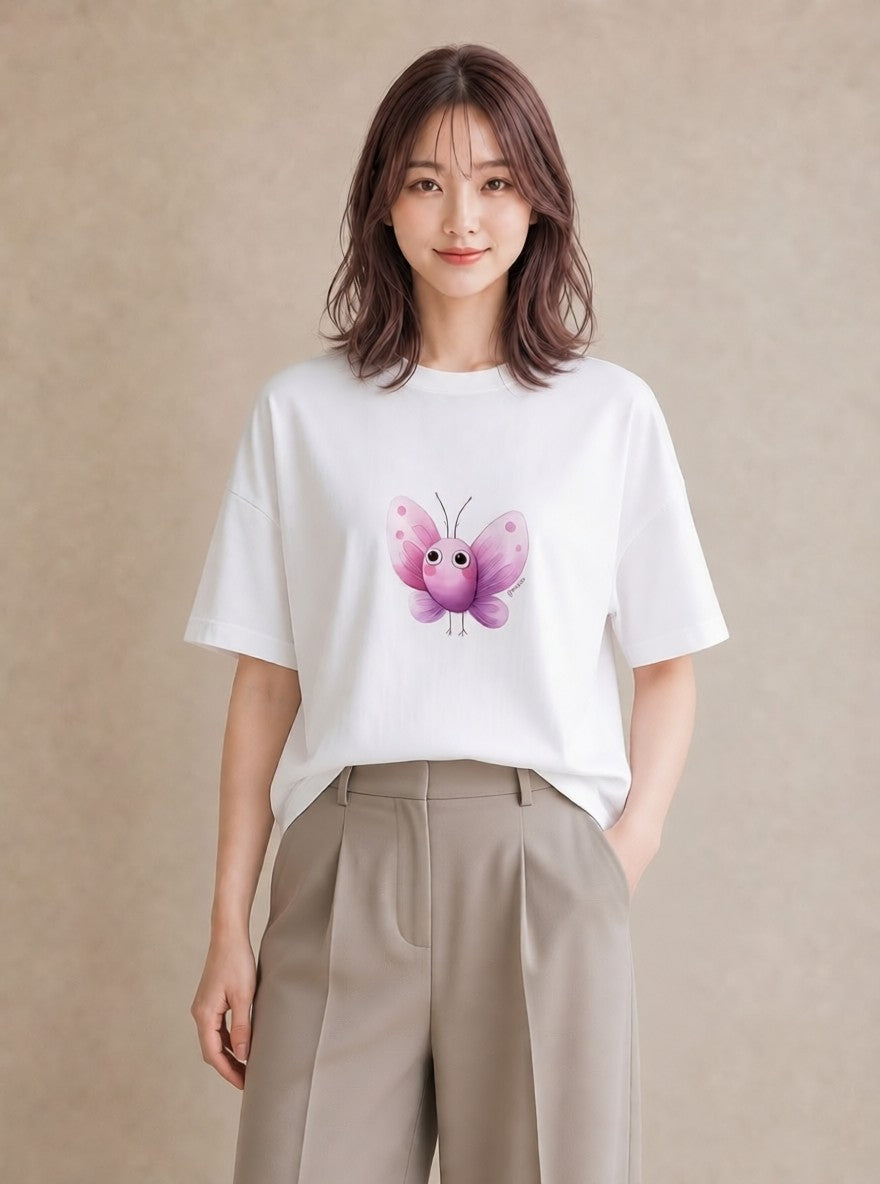 デザインTシャツ レディース ちょうちょ 蝶 バタフライ 昆虫 虫 イラスト 普段着 週末コーデ 白T YMAZO