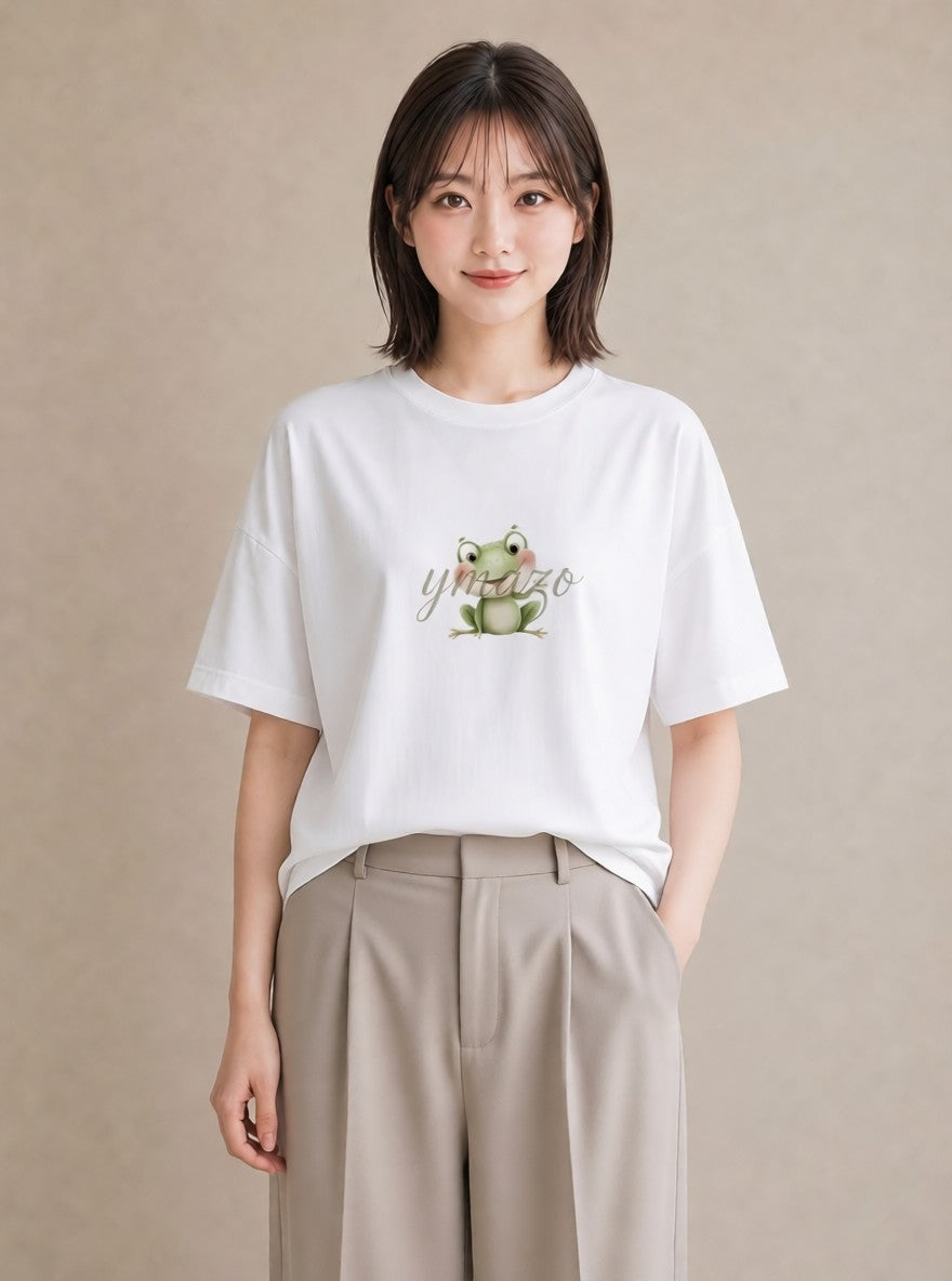 デザインTシャツ レディース アマガエル ペット 動物 イラスト 旅行コーデ お出かけ 普段着 白T YMAZO