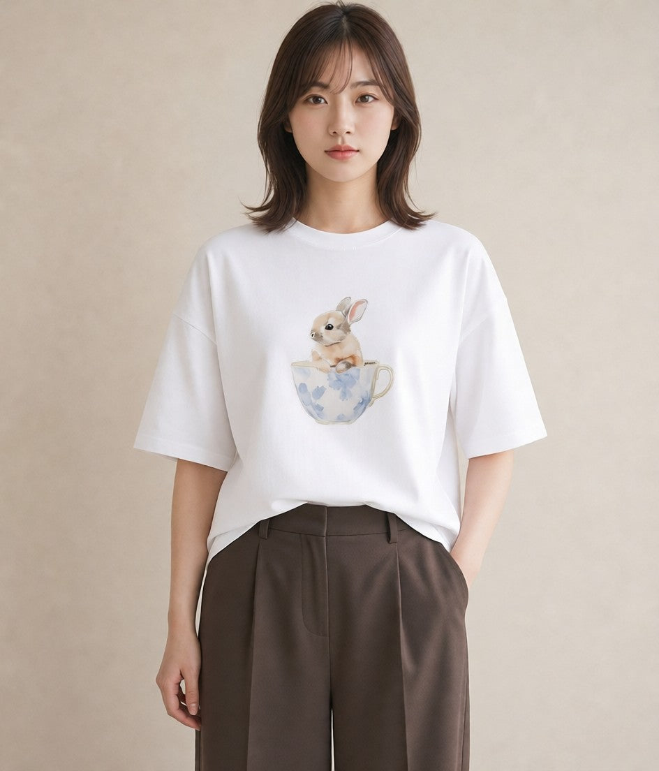 Tシャツ レディース ホーランドロップ ペット 動物 イラスト 抜け感 カフェ巡り 女子会 白T YMAZO