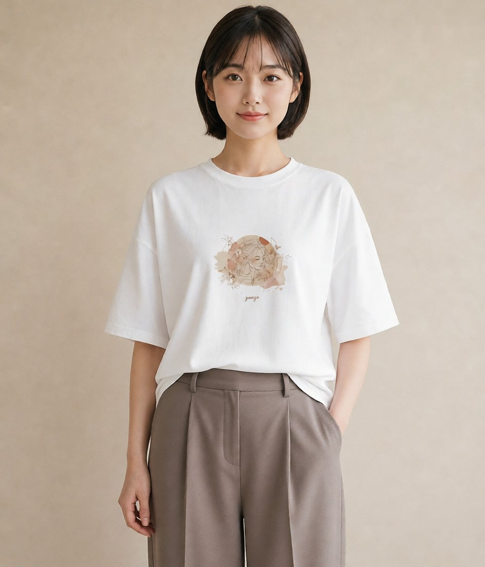 半袖Tシャツ レディース 獅子座 星空 宇宙 イラスト ラフ おしゃれギフト 社会人 白T YMAZO