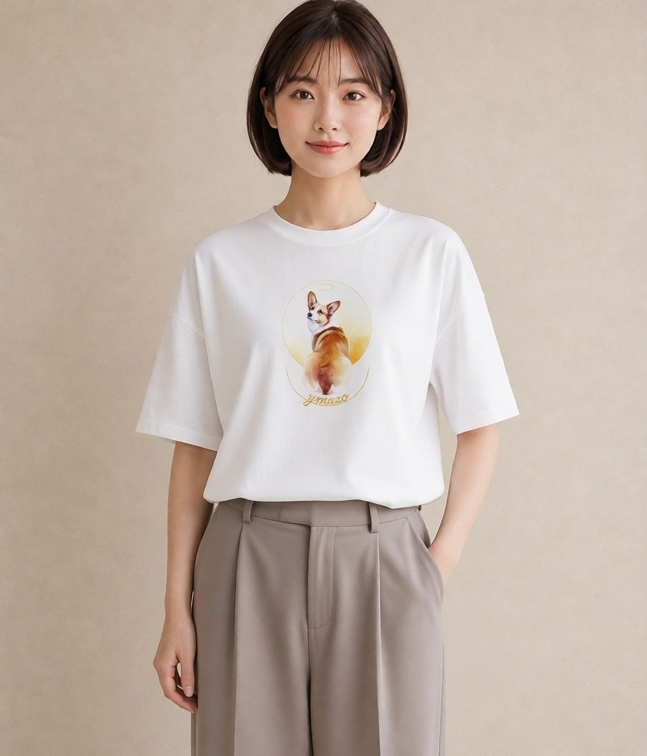 グラフィックTシャツ レディース ウェルシュコーギー コーギー 犬 いぬ イラスト ゆるかわ デート 帰省 白T YMAZO