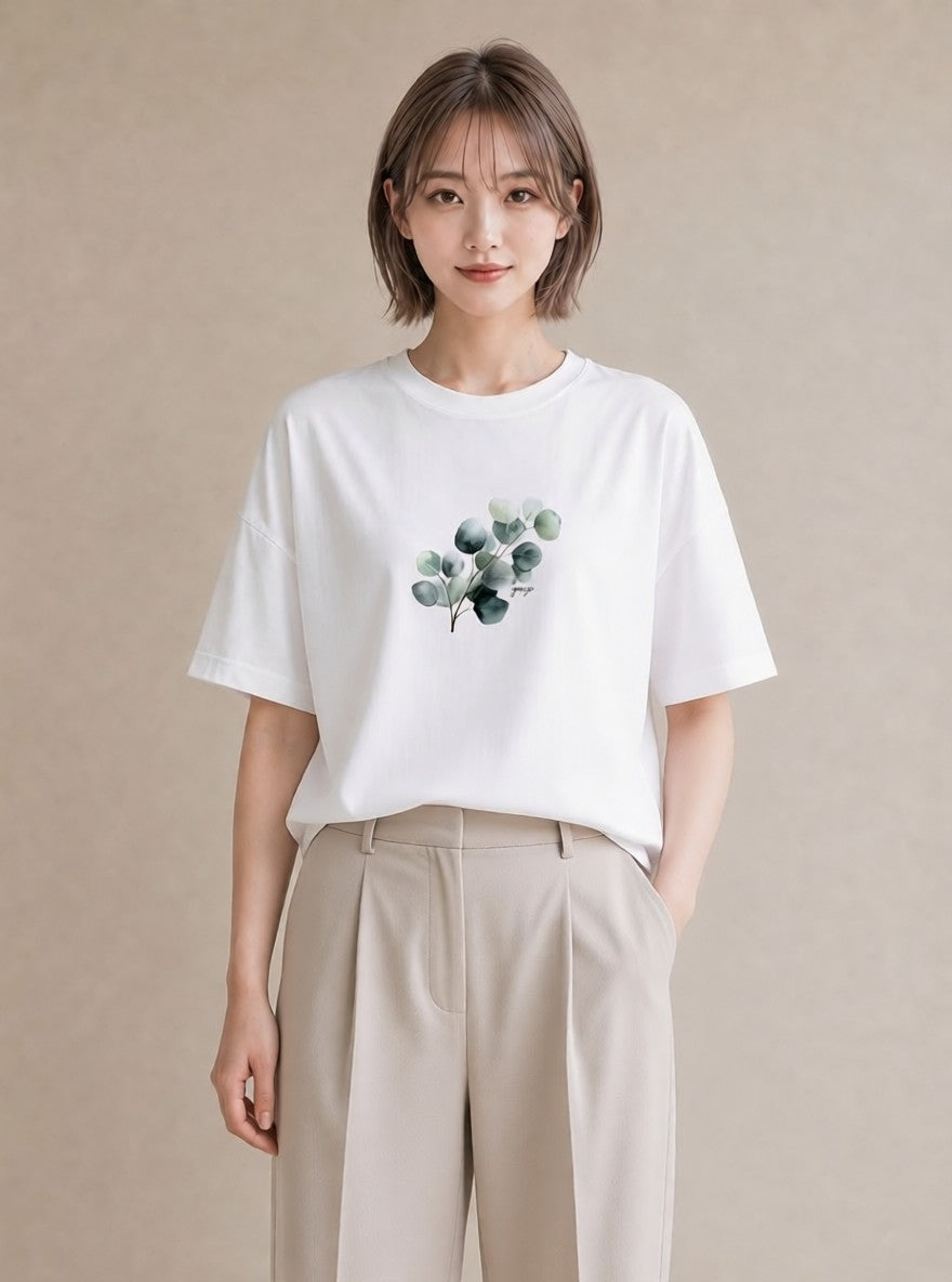 デザインTシャツ レディース 夕暮れ バルコニー 夕焼け ナチュラル アンティーク イラスト ガーリー お出かけ 普段着 白T YMAZO