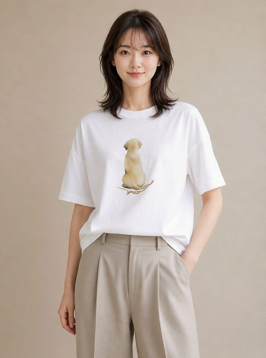 半袖Tシャツ レディース ラブラドールレトリバー 犬 いぬ イラスト お洒落 在宅 公園 白T YMAZO