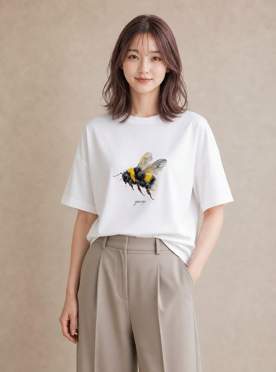 デザインTシャツ レディース ハニー 食べ物 フード イラスト こなれ感 誕生日プレゼント 綿100 白T YMAZO
