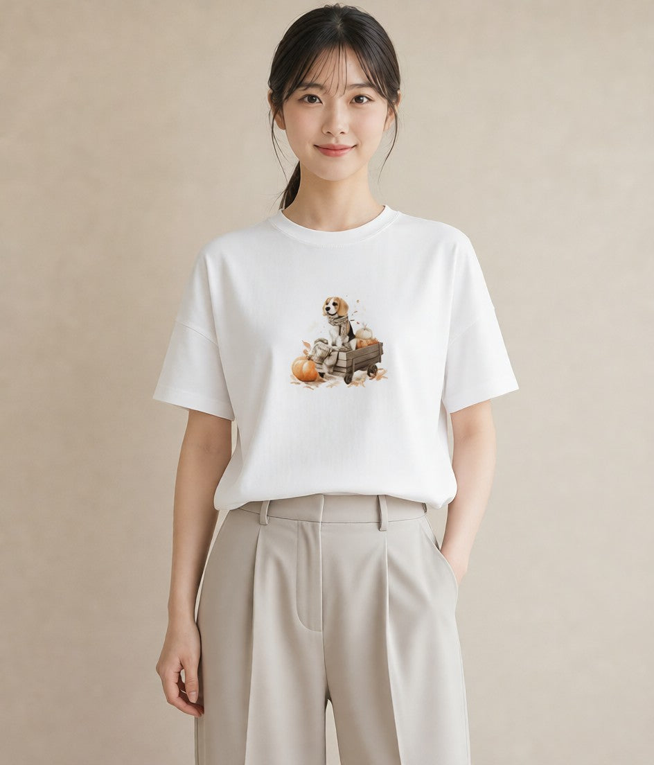 デザインTシャツ レディース ビーグル 犬 いぬ イラスト ナチュラル 敬老の日 ホワイトデー 白T YMAZO