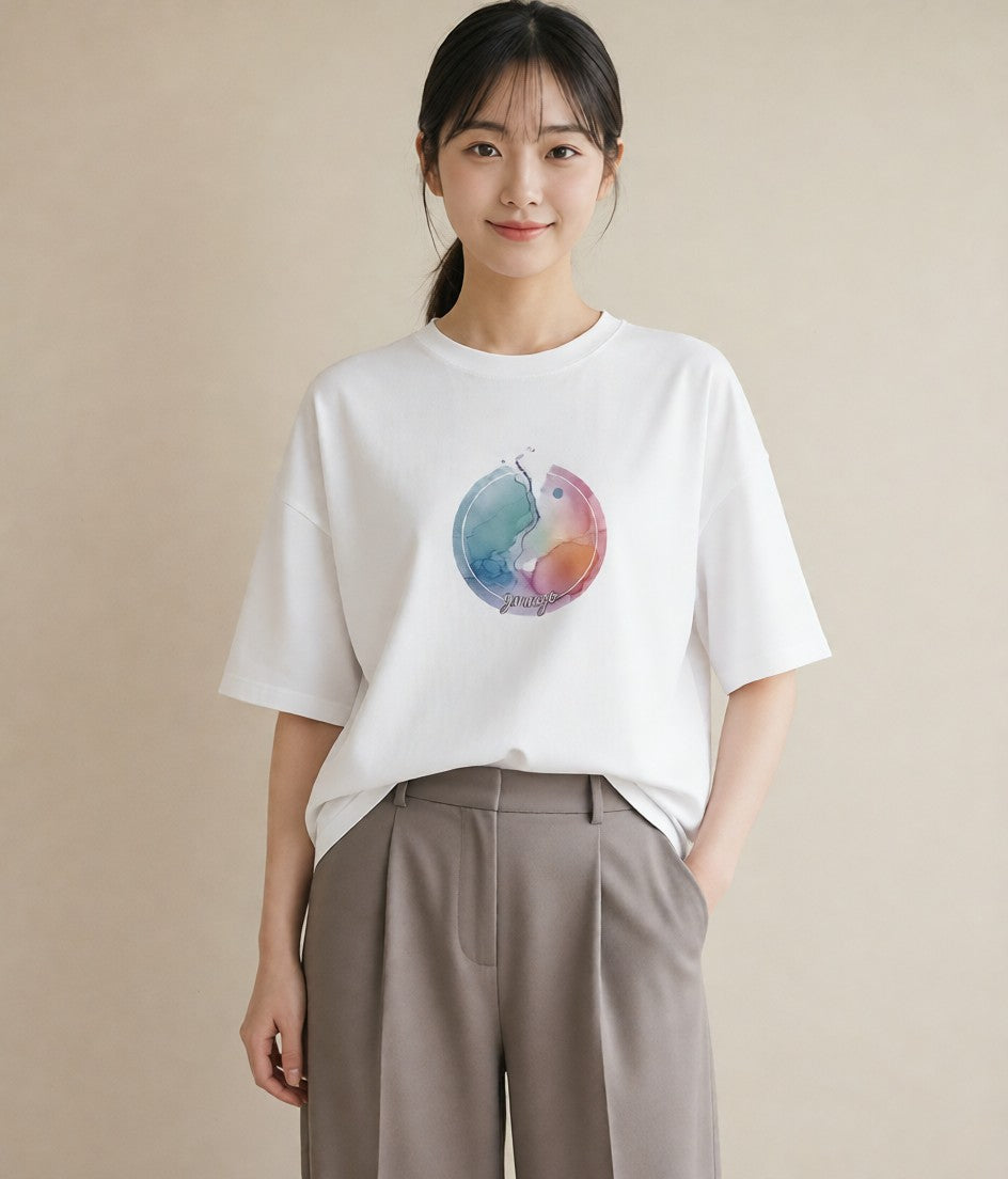 Tシャツ レディース 双子座 星空 宇宙 イラスト 普段使い カフェ巡り 女子会 白T YMAZO