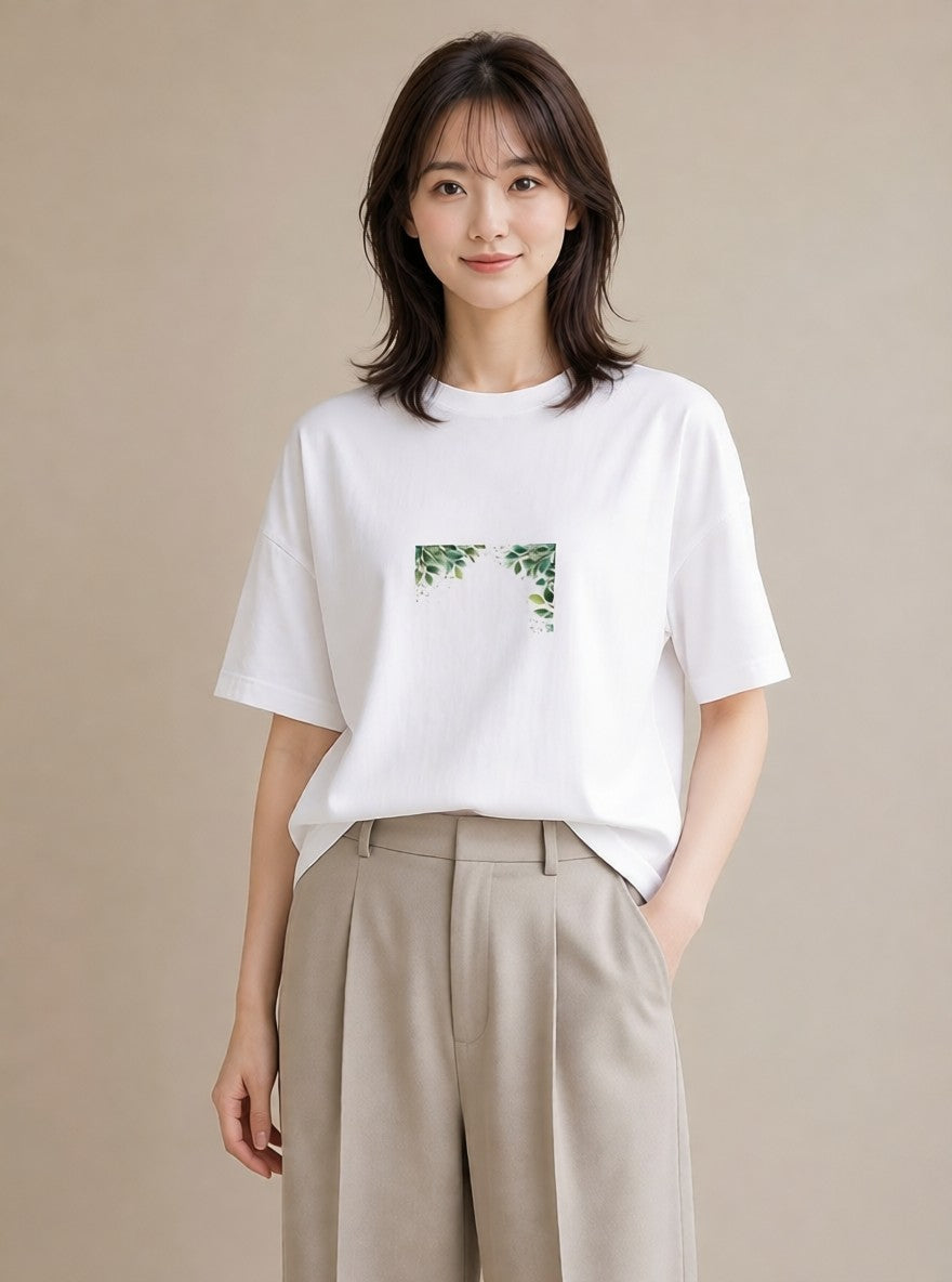 Tシャツ レディース ユーカリ 植物 ボタニカル イラスト 可愛い 友達ギフト 部屋着 白T YMAZO
