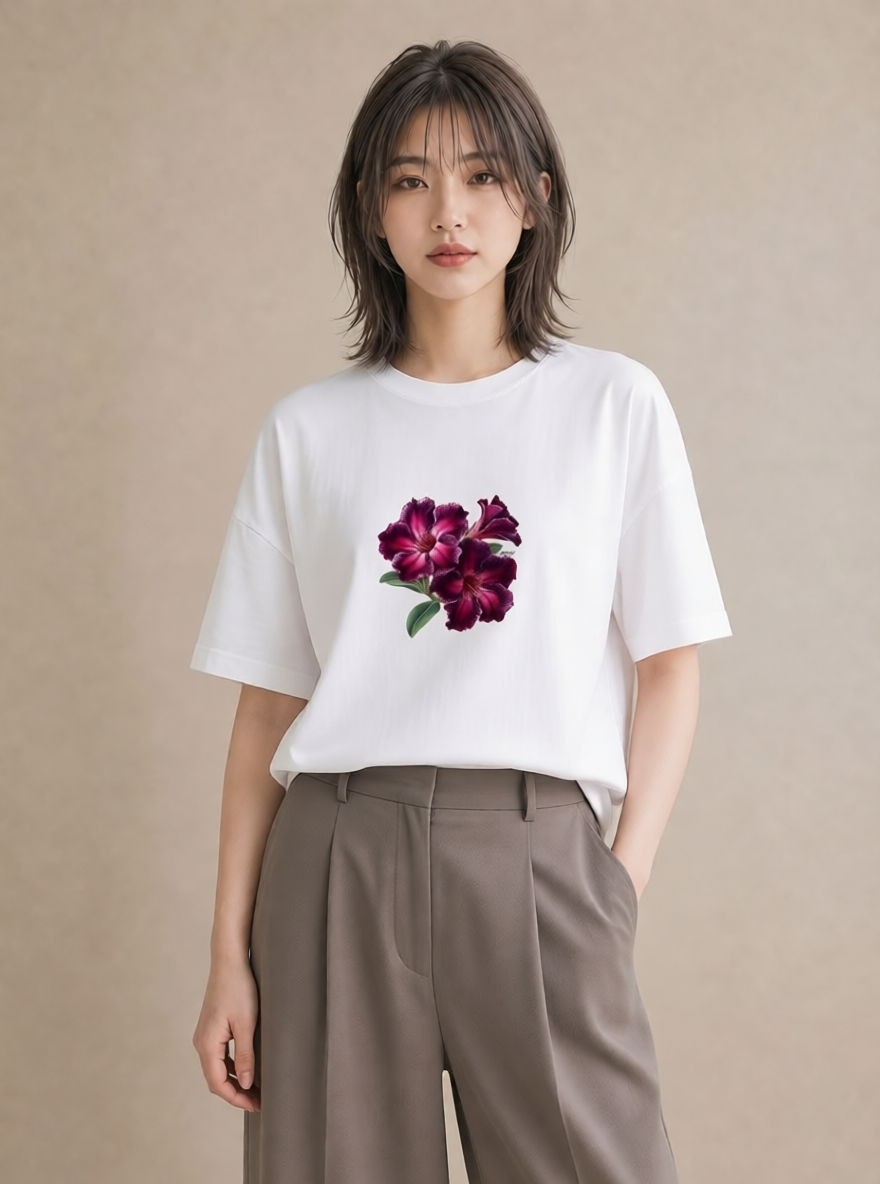 半袖Tシャツ レディース カーネーション 花 花柄 イラスト ラフカジュアル ペアコーデ 秋コーデ 白T YMAZO